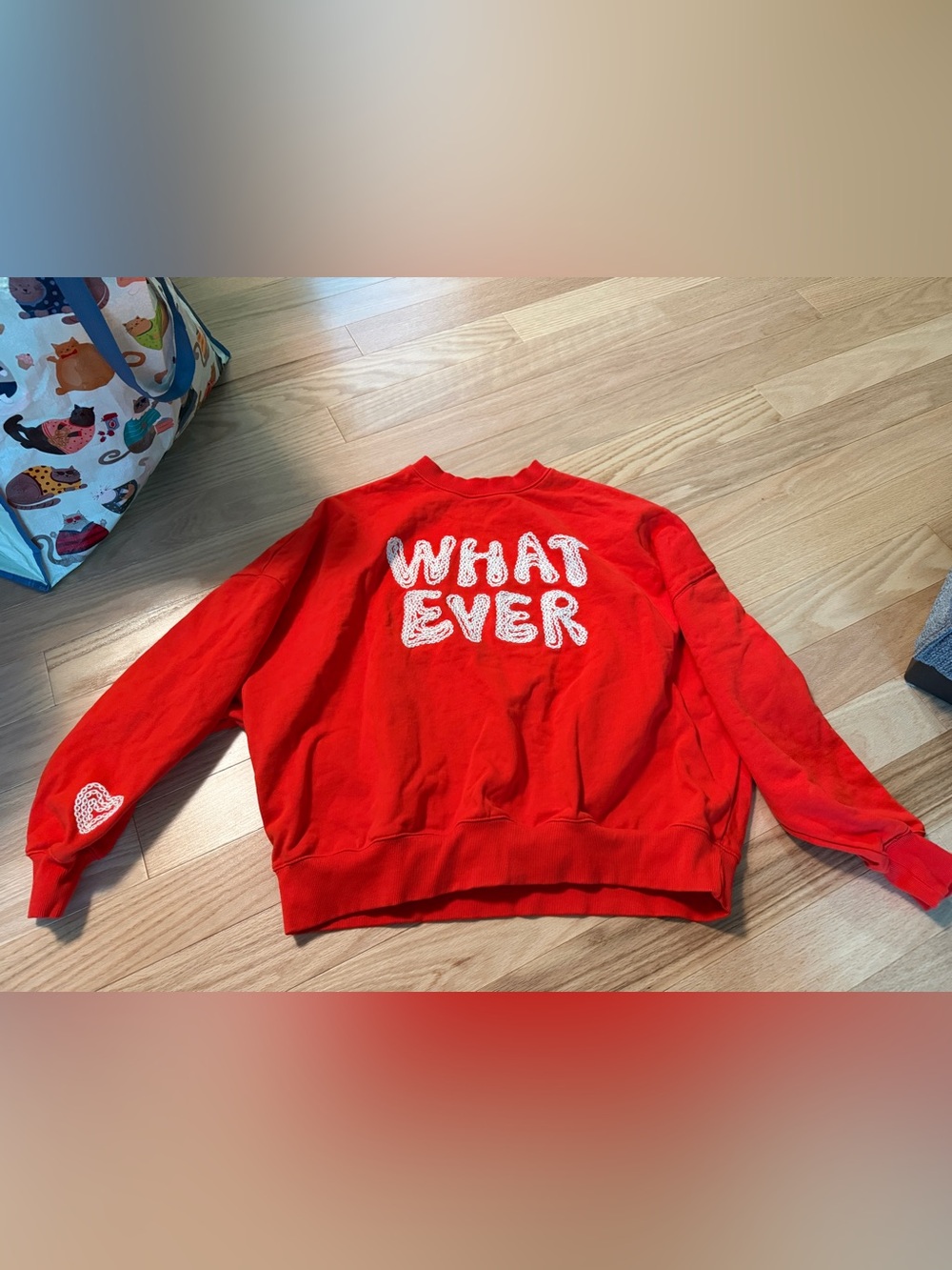 Forever 21 Red Crewneck Sweatshirt with White "WHAT EVER" Graphic